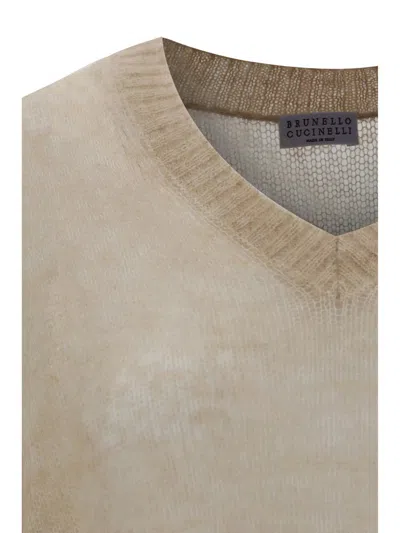 Brunello Cucinelli Sparkling Mohair And Wool Sweater In Beige