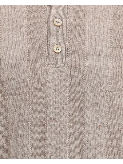Brunello Cucinelli Knit Polo Shirt In Beige