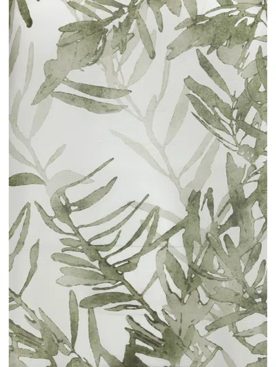 Brunello Cucinelli Green Herbarium Print Pongée Top With Monili In Multicolour