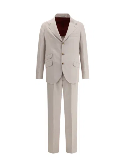 Brunello Cucinelli Tailored Silk Suit With Belt Loops In Beige