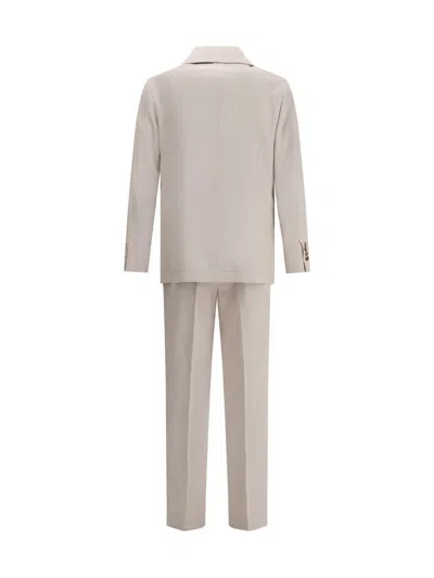Brunello Cucinelli Tailored Silk Suit With Belt Loops In Beige