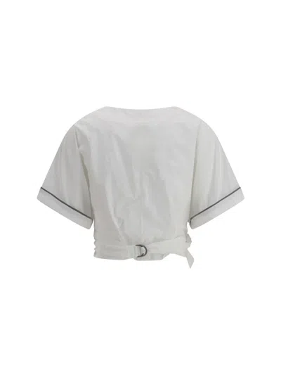 Brunello Cucinelli Monili Embellished Cropped Blouse In White