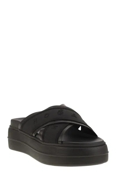 Hogan Cross Strap Platform Sandals In Black