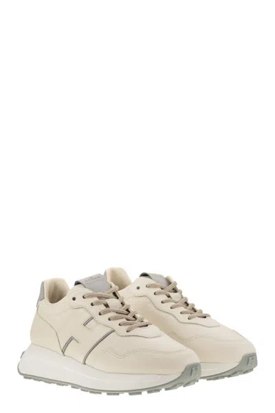Hogan Leather Sneakers With Contrast Heel Tab In Beige