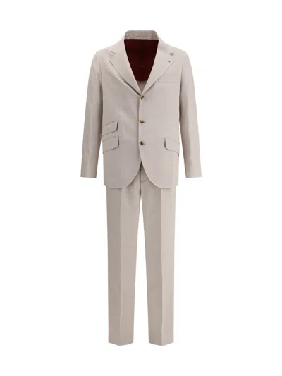 Brunello Cucinelli Tailored Silk Suit With Belt Loops In Beige