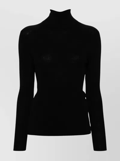 P.a.r.o.s.h Parosh Ribbed Turtleneck Sweater With Elegant Open Back Design In Metallic