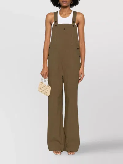 P.a.r.o.s.h Adjustable Strap Jumpsuit With Button Accents In Brown