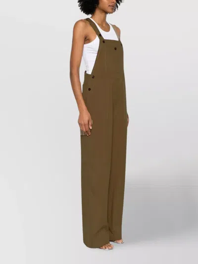 P.a.r.o.s.h Adjustable Strap Jumpsuit With Button Accents In Brown