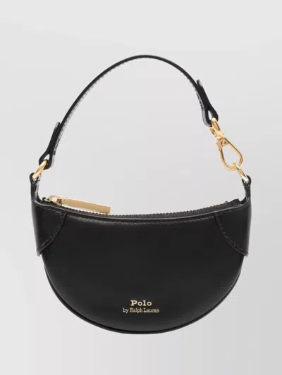 Ralph Lauren Leather Id Card Holder With Handle And Strap In Black