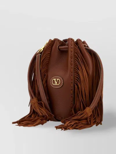 Valentino Garavani Bucket Bag Leather Fringe Detailing In Brown