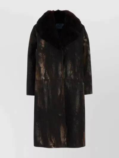 Prada Printed Cotton Coat In Black