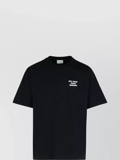 Drôle De Monsieur Black Crewneck T-shirt With Slogan Print On The Front And Back In Cotton Man