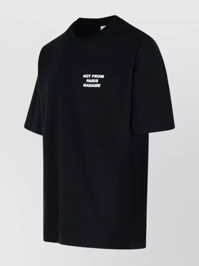 Drôle De Monsieur Black Crewneck T-shirt With Slogan Print On The Front And Back In Cotton Man