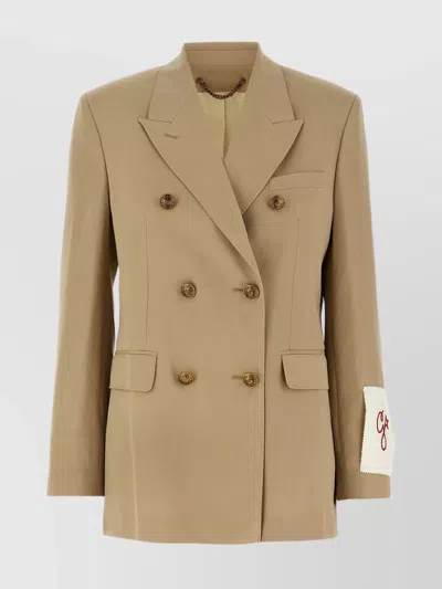 Golden Goose Womens Double-breasted Blazer In Sand With Gold Heraldic Buttons