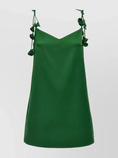 Self-portrait Green Mini Dress With V Neck And Shoulder Straps With Floral Embellishments
