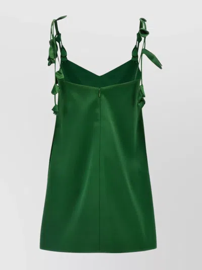 Self-portrait Green Mini Dress With V Neck And Shoulder Straps With Floral Embellishments