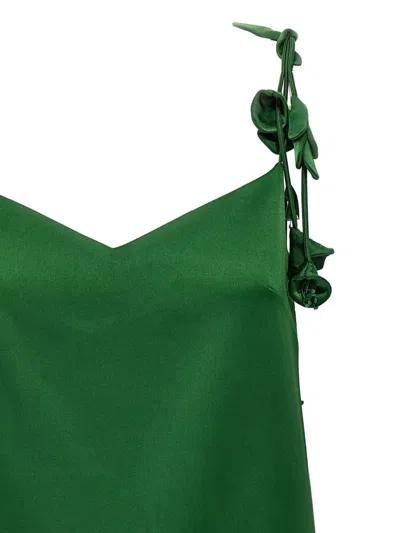 Self-portrait Green Mini Dress With V Neck And Shoulder Straps With Floral Embellishments