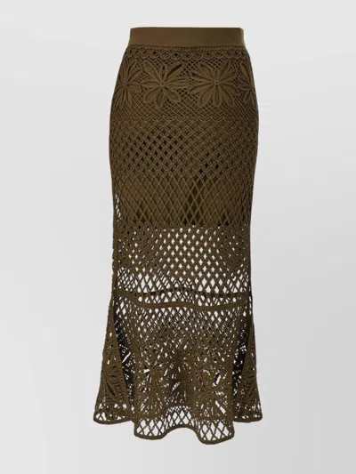 Pinko Crochet Midi Skirt In Brown