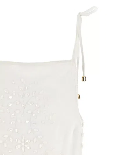 Self-portrait White Top With Asymmetric Hem And All-over Embroidery In Cotton Woman