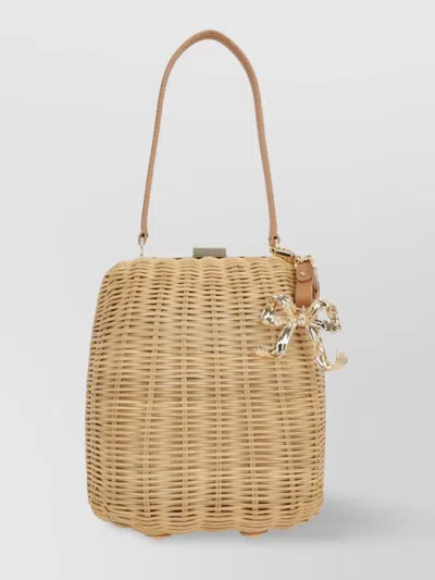 Self-portrait Brown Handbag With Removable Shoulder Strap And Keychain Detail