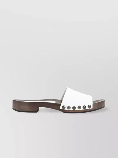 Miu Miu Wood Sole Flat Sandals With Studded Side In White