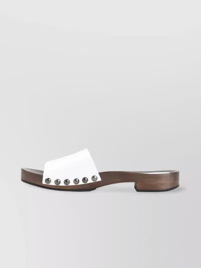 Miu Miu Wood Sole Flat Sandals With Studded Side In White