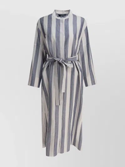 S Max Mara Rima Striped Ramie And Cotton Midi Dress In White
