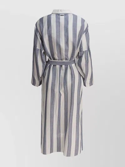 S Max Mara Rima Striped Ramie And Cotton Midi Dress In White