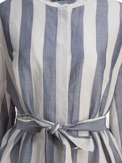 S Max Mara Rima Striped Ramie And Cotton Midi Dress In White