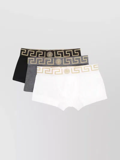 Versace Trio Of Cotton Boxer Shorts In Multicolor