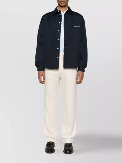 Jacquemus Virgin Wool Long-sleeve Shirt With Embroidered Logo In Black