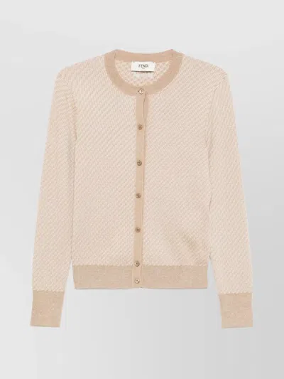 Fendi Women Ff Wool Cardigan In Neutral