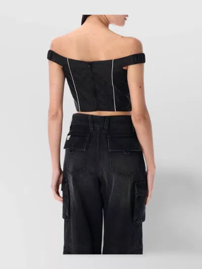 Misbhv Fitted Off-the-shoulder Textured Corset Top In Black