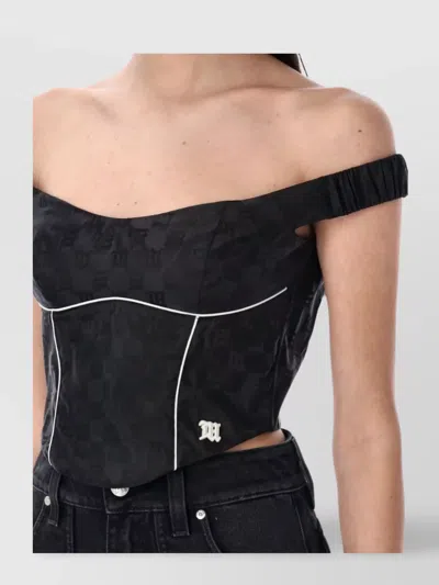 Misbhv Fitted Off-the-shoulder Textured Corset Top In Black