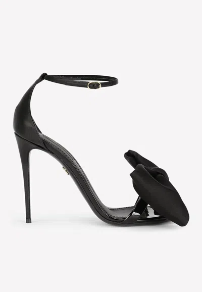 Dolce & Gabbana Keira 105 Satin Bow Sandals In Patent Leather In Black
