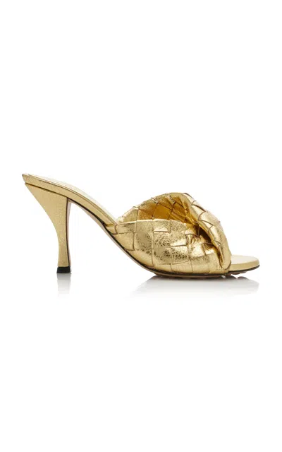 Bottega Veneta Blink Intrecciato Leather Mules In Gold