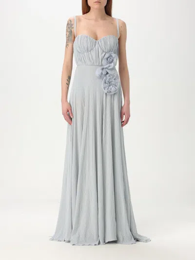 Elisabetta Franchi Flower-embroidery Lurex Gown In Gnawed Blue