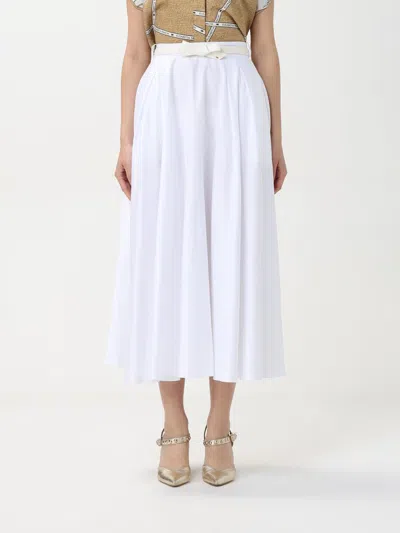 Elisabetta Franchi Flowing Satin Skirt In White