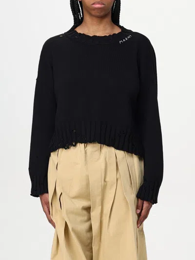 Marni Black Cotton Crop Sweater In Black