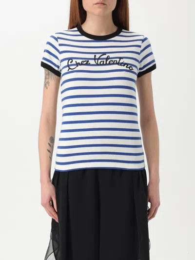 Valentino Woman Blue T-shirts & Tank Tops In Ivory