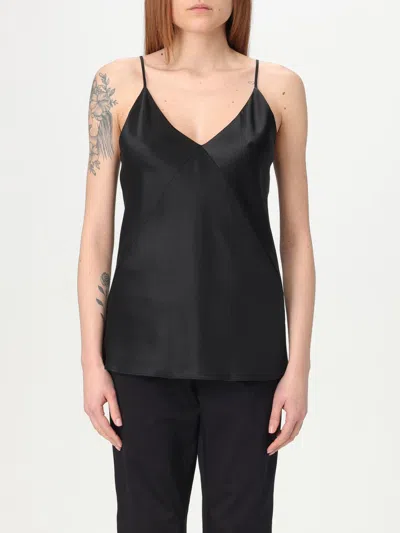 Max Mara V Neck Stretch Silk Satin Tank Top In Black