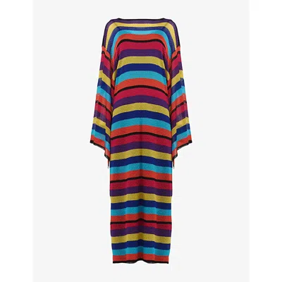 Leem Womens  Stripe-print Knitted Maxi Kaftan In Multi-coloured