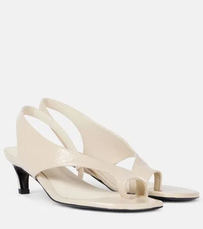 Totême Beige Naplack Leather Thong Heeled Sandals In White