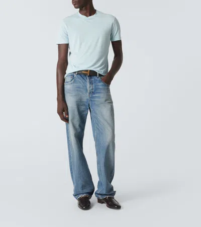 Tom Ford Cotton Blend Crewneck T-shirt In Blue