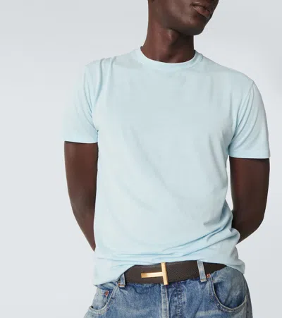 Tom Ford Cotton Blend Crewneck T-shirt In Blue