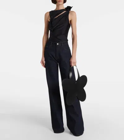 Coperni Flower-shaped Black Calf Leather Tote Bag In Black