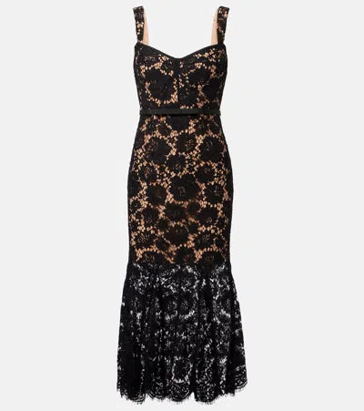 Self-portrait Fine Lace Midi Dress In Black