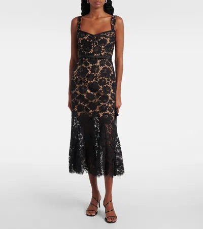 Self-portrait Fine Lace Midi Dress In Black