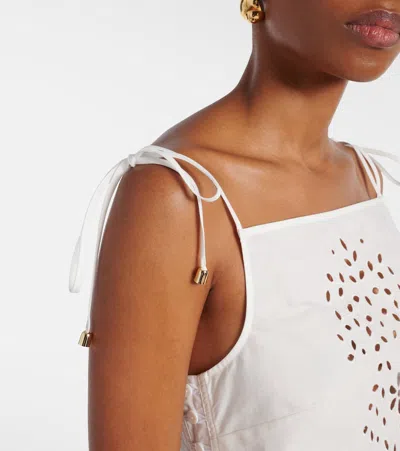 Self-portrait White Top With Asymmetric Hem And All-over Embroidery In Cotton Woman In White