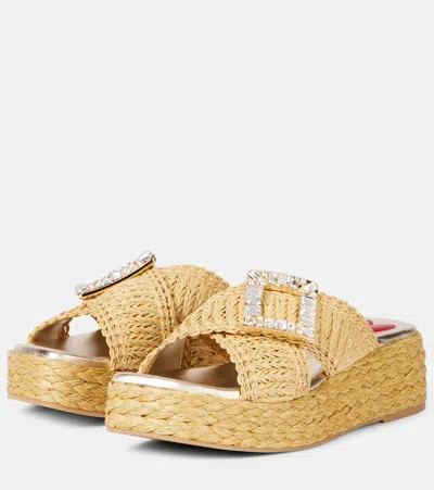 Roger Vivier Embellished Platform Mules In Beige
